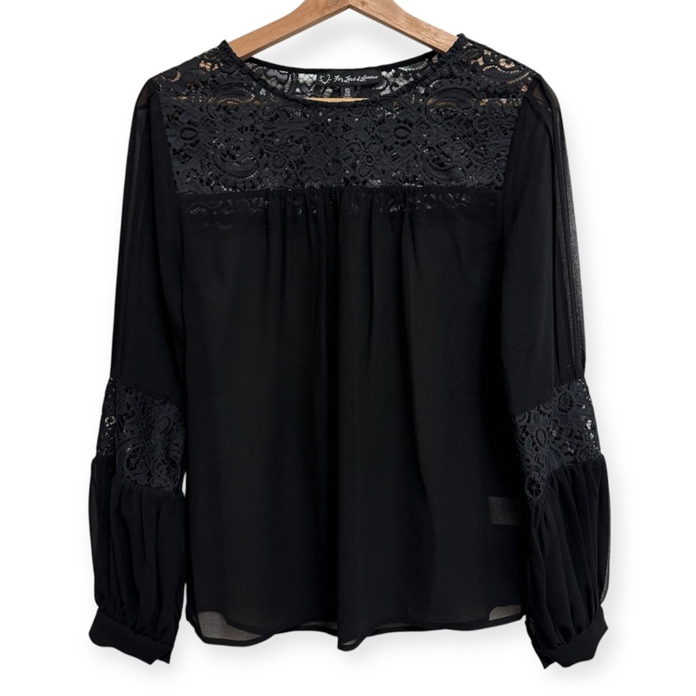 For Love & Lemons Sacramento Lace Sheer Long Sleeve Blouse Top Small